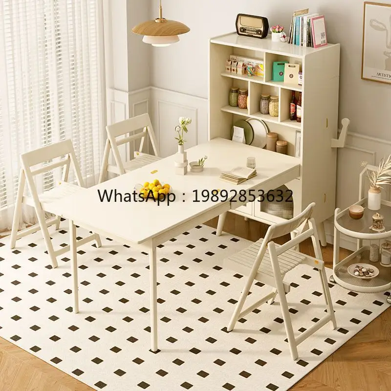 LYY Foldable Dining Table and Sideboard Combo for Home Use, Multifunctional Solid Wood Dining  and Chairs, Extendable Island