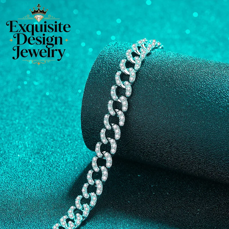 Exquisite Platinum PT950 Set with Moissanite Bracelets for Couples, Interlocking Bracelets with Full Diamond Setting (Unisex)