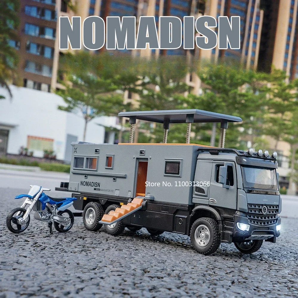 1:32 Benz Nomadism Miniature RV Model Car Toys Metal Diecast Sound Light Doors Opened Pull Back Simulation Off-road Vehicle Gift