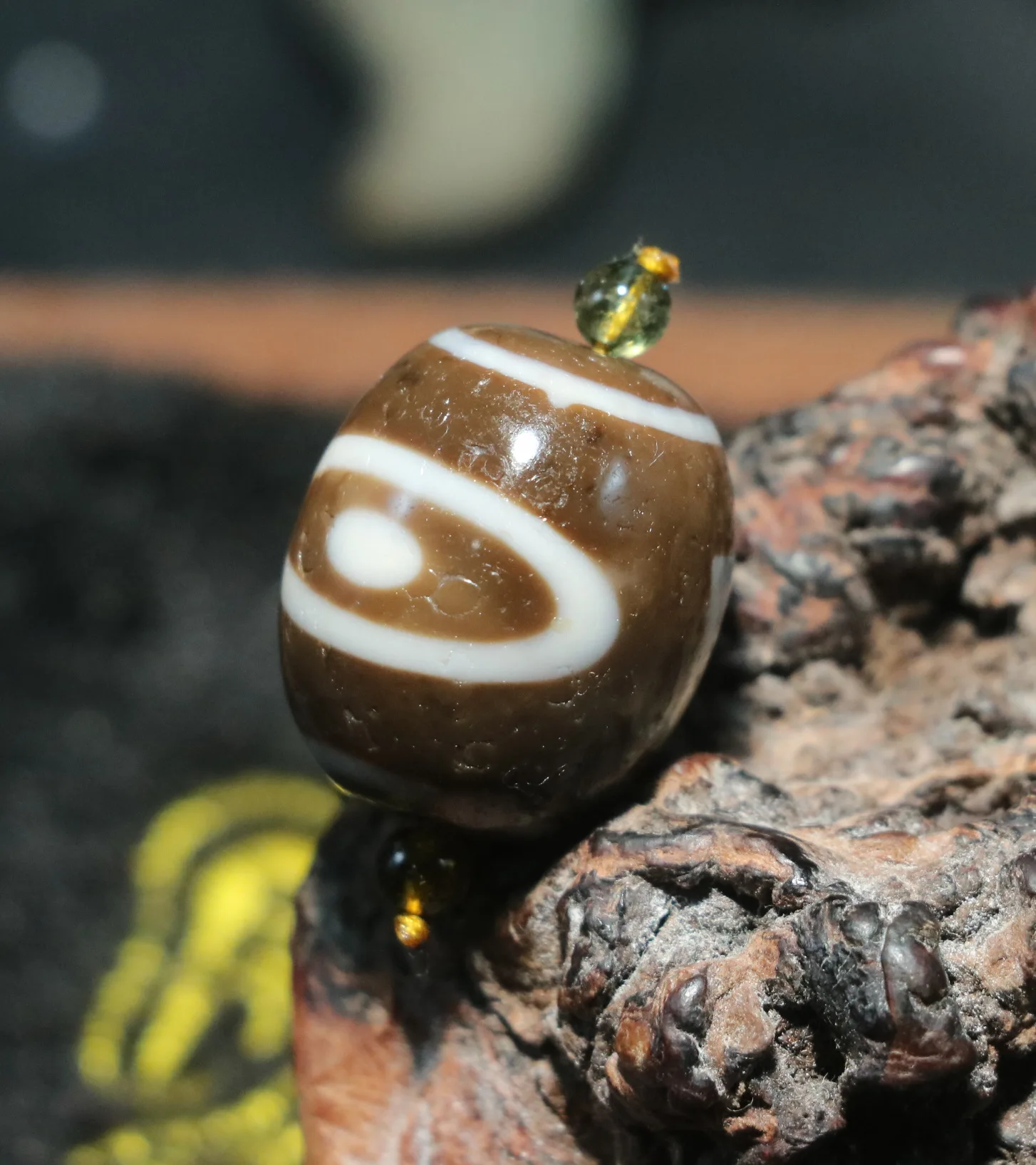 Ultra Energy Tibetan Top Old Yellow Agate Harmonious Heaven&Earth Daluo dZi Bead Amulet UP02a Timestown UPD210825A2