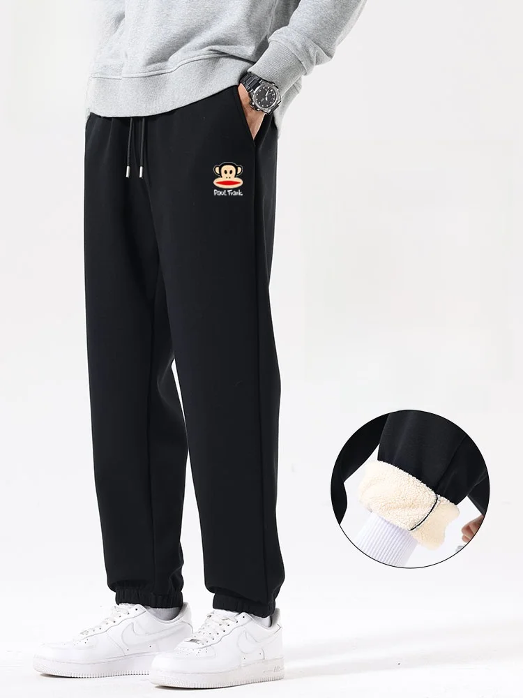 

Men's Autumn Winter Fce Lined Thiened Lamb Velvet Sports Pants Loose Fit Casual Trousers Cartoon Monkey Pattern