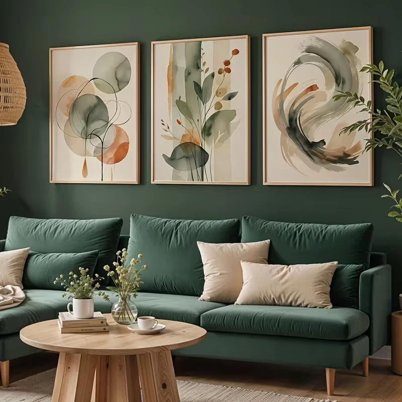 3pcsModern Beige & Sage Abstract Watercolor  Wall Art Print Canvas Painting Poster Picture For Living Room,Bedroom Home Decor