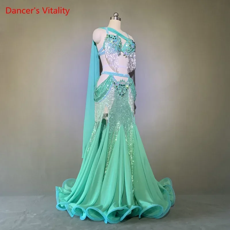 Belly Dance ที่กําหนดเองเสื้อผ้าเด็กผู้หญิงอารมณ์ชุดผู้หญิงสูงเอว Big Swing กระโปรงการแข่งขันเสื้อผ้า