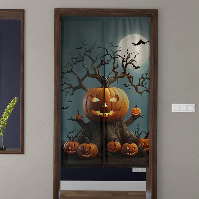 Door Curtain Noren Room Partition Privacy Protection Pendant Japanese Kitchen Decoration Household Multi Size Halloween Pumpkin