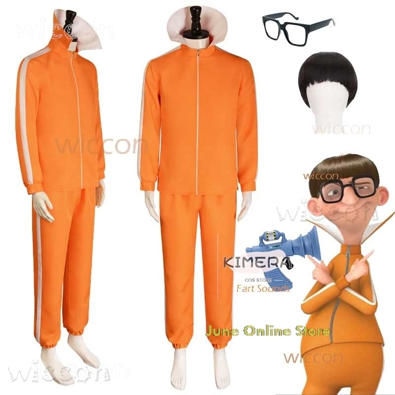 Movie Vector Cosplay Costume Orange Jakect Pant Glasses Wig Outfits Victor Set Mushroom-shaped Halloween Fancy Suit Party Prop