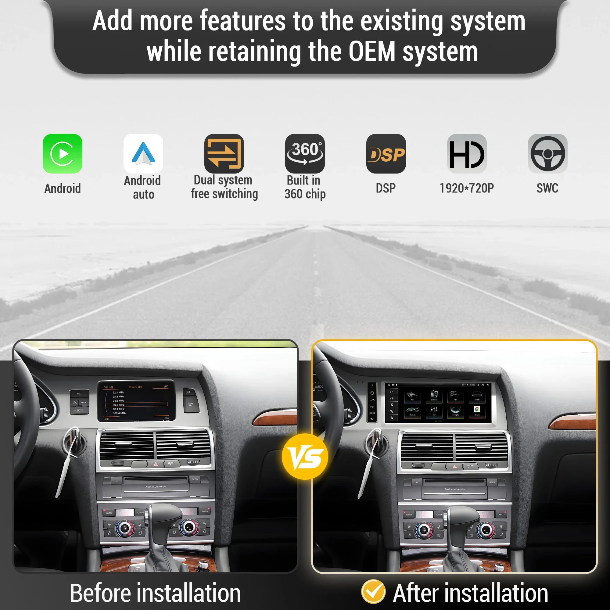 10.25 inch Android 13 Left Hand Drive Car Radio For Audi Q7 2005-2015 Wireless Carplay Qualcomm Snapdragon 680 Head Unit Screen