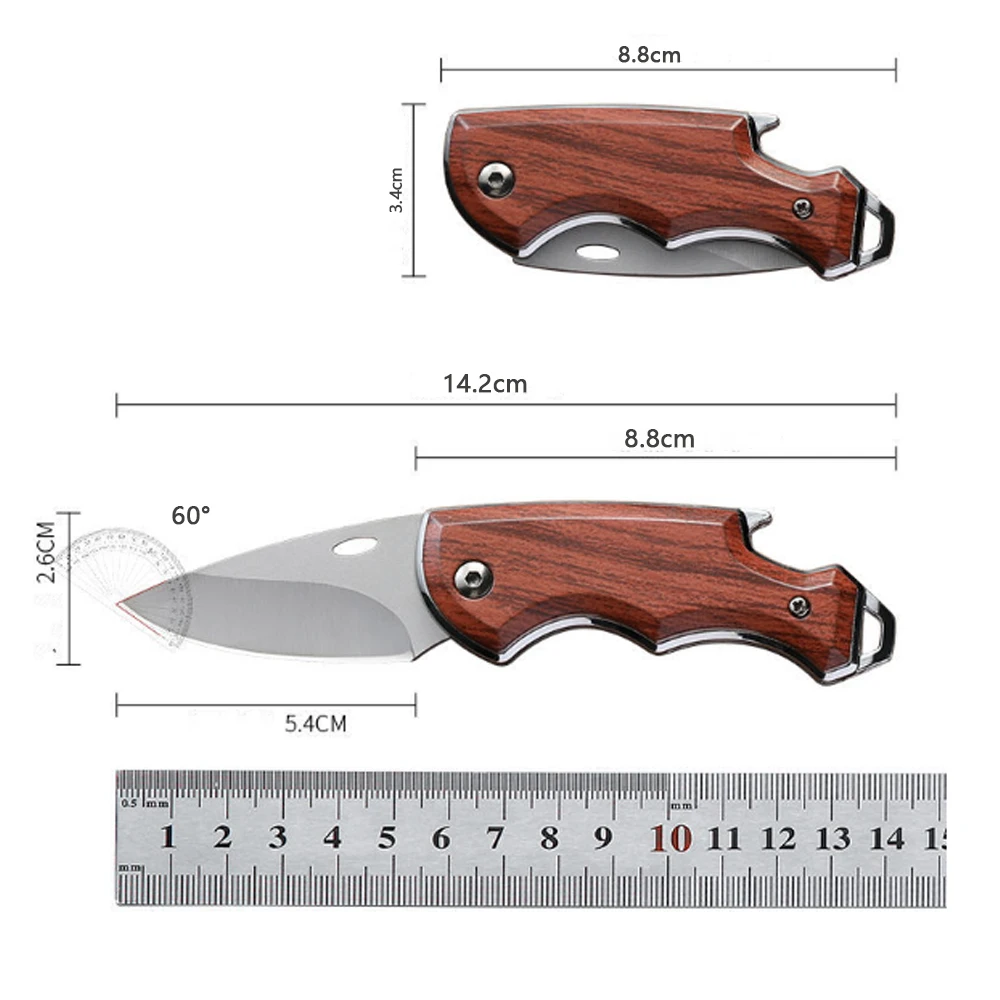 Mini Folding Pocket Knife Wood Handle Small EDC Utility Cutting Tool Keychain Outdoor Camping Hiking Daily Carry Gift image 4