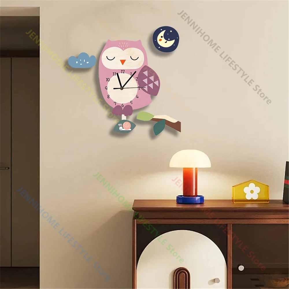Rocket Pendulum Wall Clock Wall Mount Dinosaur Wall Watch Cute Animals DIY Decor for Home Bedroom Bird PVC Children's Gift - view 4