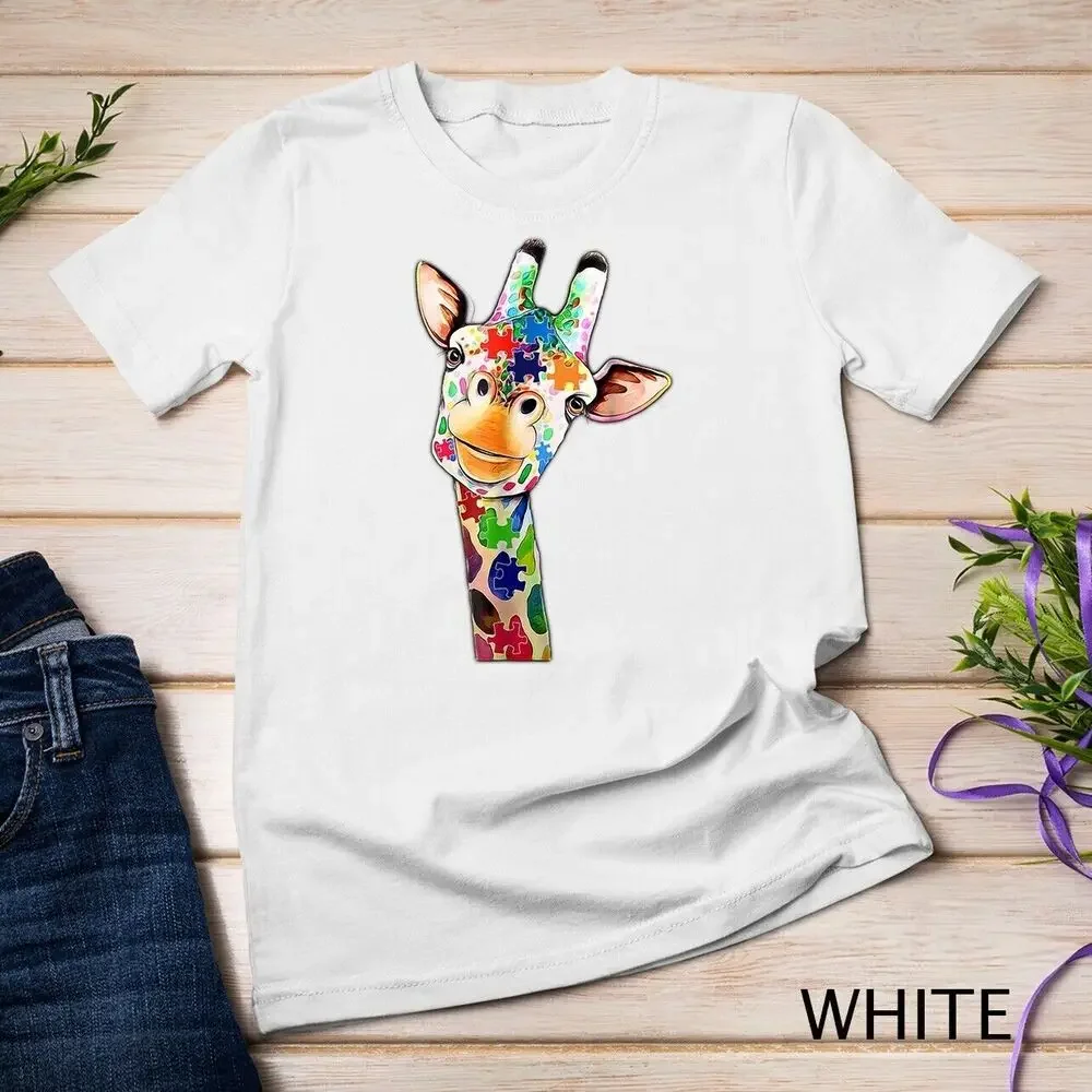 Cute Giraffe Happy Autism Day Awareness and Support Unisex T-shirt High Quality 100%Cotton Short Sleeve