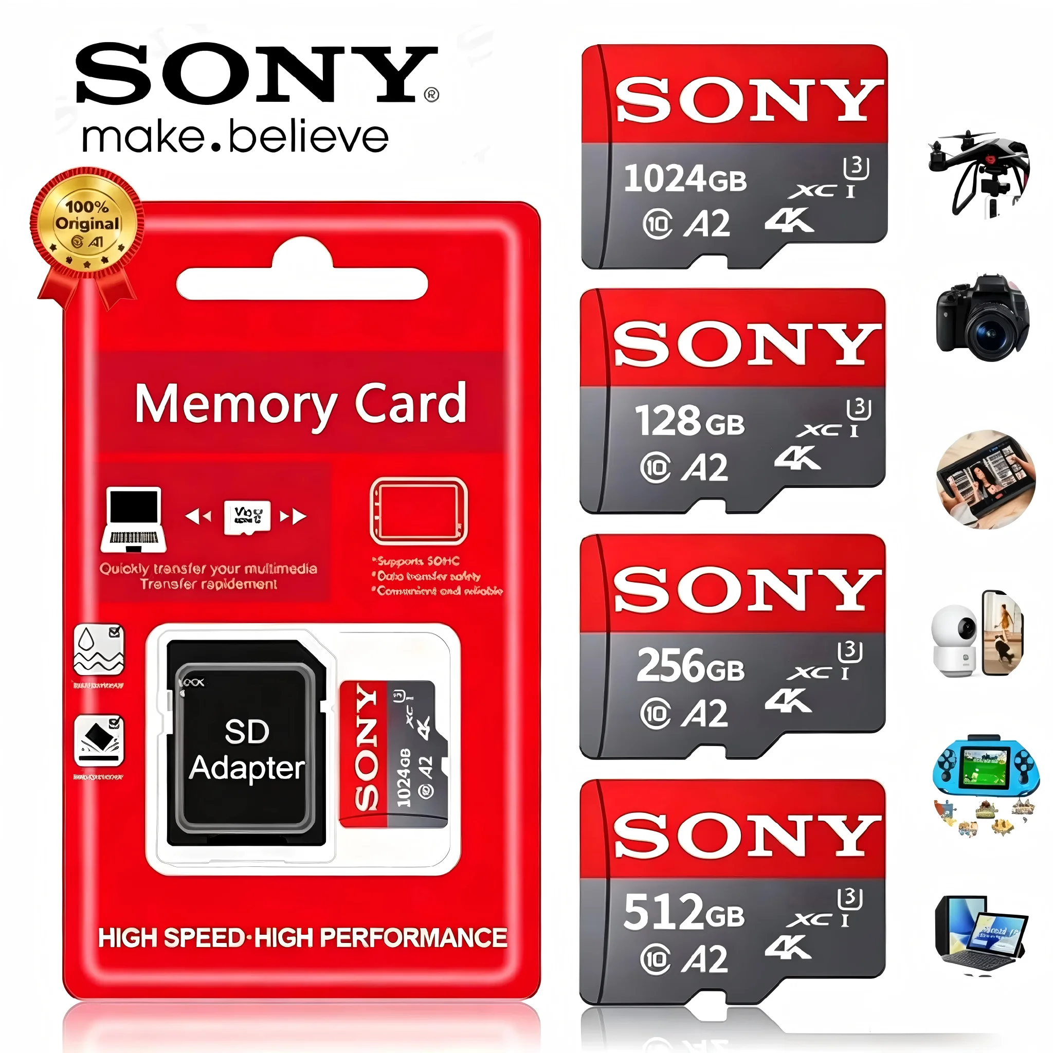 Tarjeta de memoria Sony de 512GB, 256GB, 128GB, 64GB, tarjeta micro sd TF, tarjeta flash UHS-1 de clase 10, memoria Microsd para Samrtphone y PC