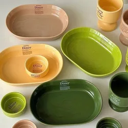 Korean Dishes,Oval Steak,Western Dishes, Afternoon Tea Utensils Ceramic Plate Home Western Food Round Dinner Plates Tableware