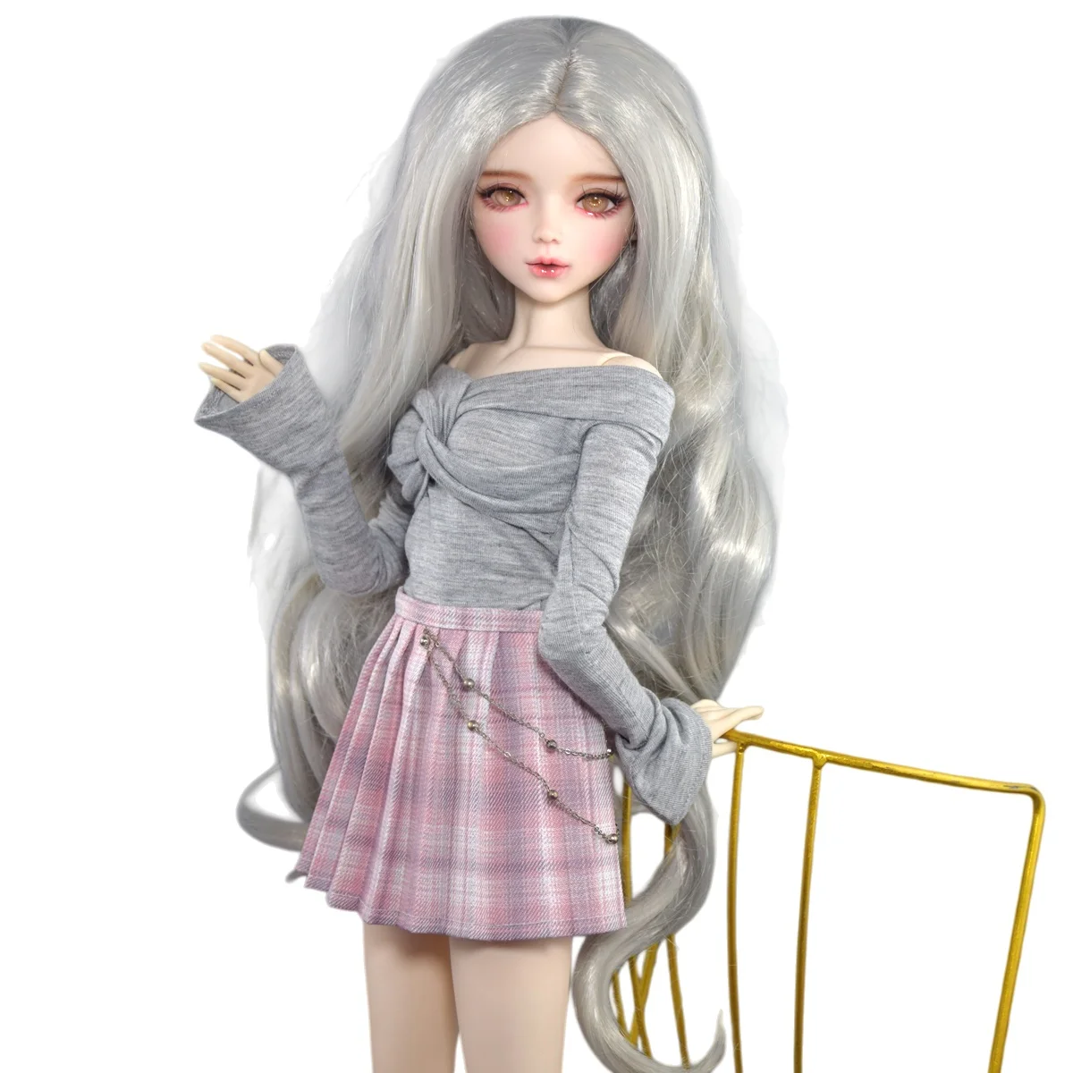 YUTOTUE 22 inch Height Pretty Golden Eyes Female Doll with Removable Outfits Silver Curly Wigs 1/3 BJD Toy