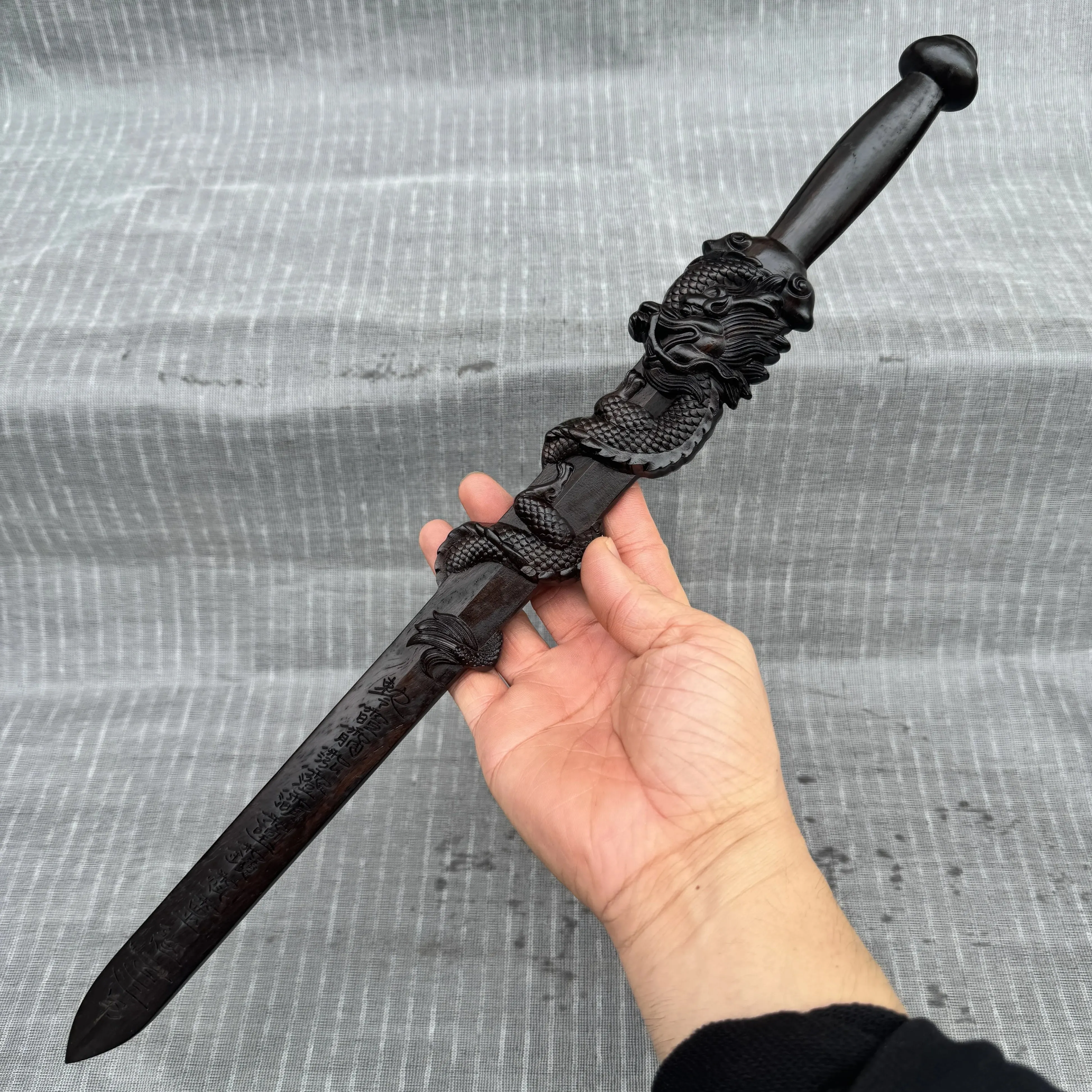 50cm Wood Zhenwu Sword, One-Piece Carved Coiled Dragon & Bagua Pattern Wooden Sword,Traditional Chinese Cultural Craft Ornament