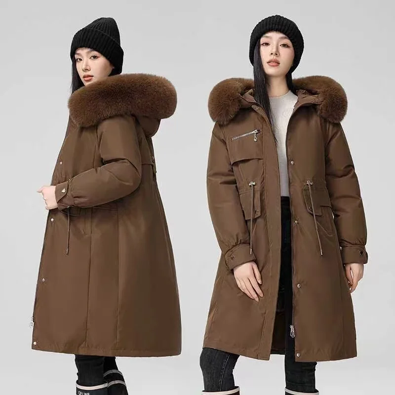 Winter Women Jacket Parka Clothes Loose Long Coat Wool Liner Hooded Jacket Fur Collar Warm Thick Warm Snow Wear Padded Parka