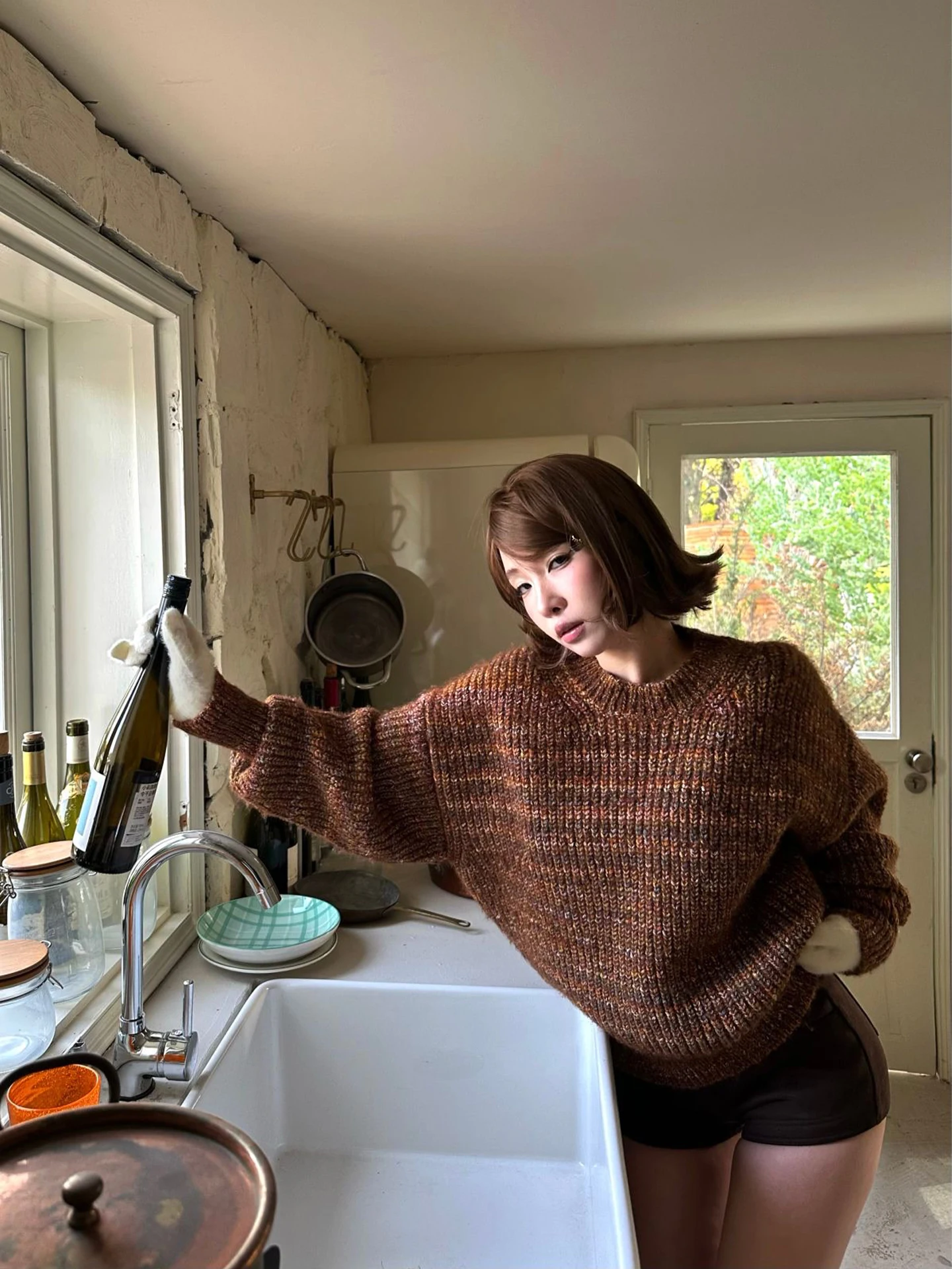 

Loose Women's Pullover Sweater FuunJ Liz Moment Vintage Mixed Color Slimming Base Layer Top Comfortable Long Sve round Ne
