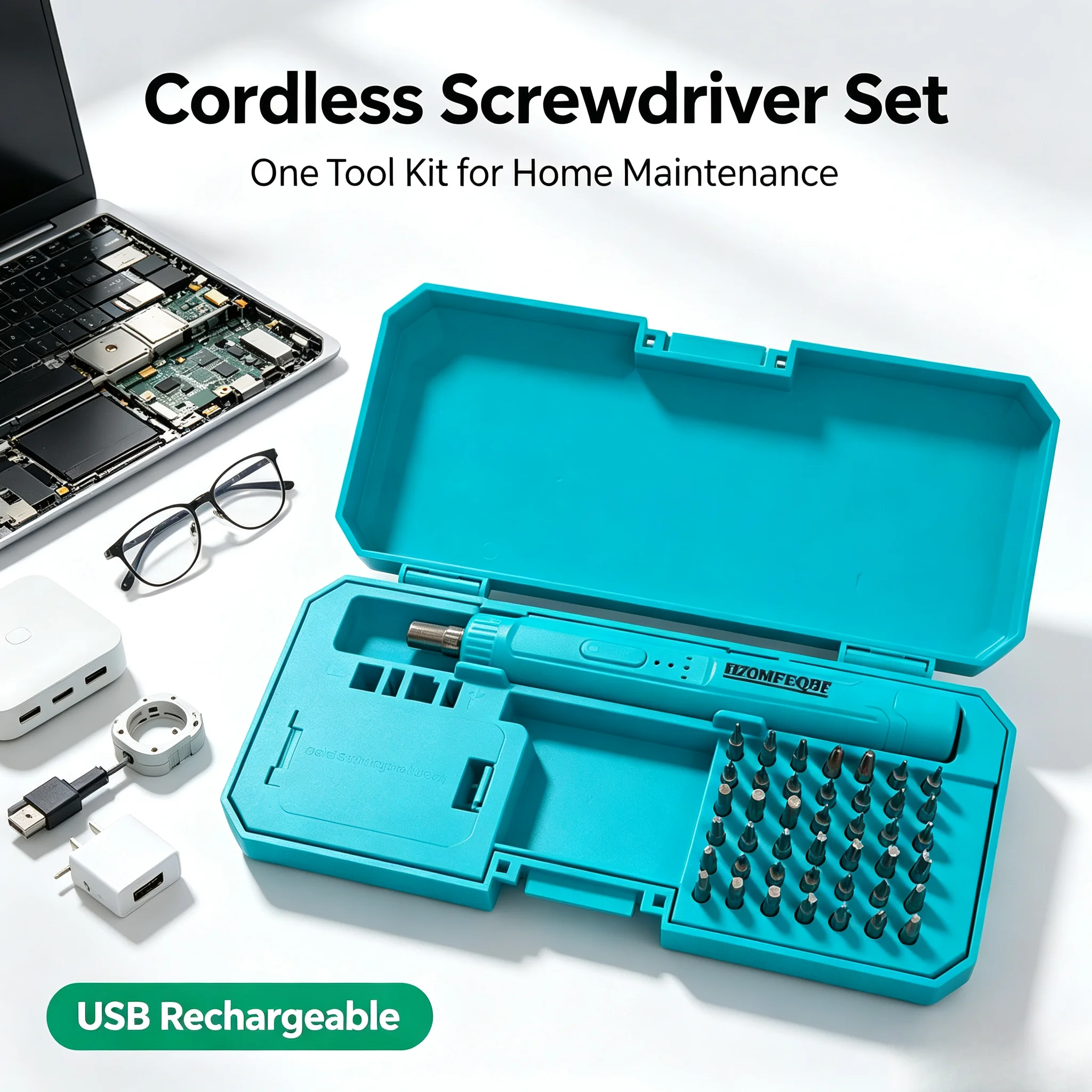 Electric Screwdriver Set, including 42 Magnetic Screwdriver Heads and Magnetic Storage Function, Suitable for Repairing Computer