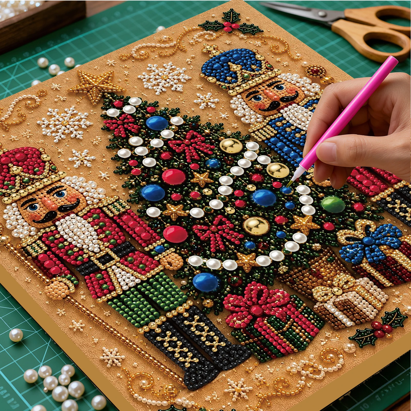 Pearl Diamond Painting Kit DIY with Frame Full Drill Christmas Holiday Art Craft 20x20cm Beginner