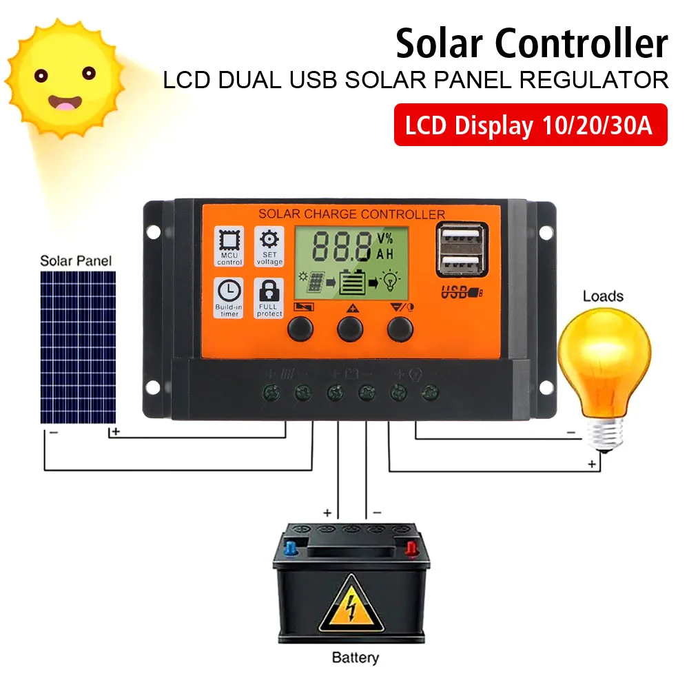 Automatic Recognition Of Solar Controller Home Accessories Built-in Timer PV Regulator LCD Display Accessory Colorful Screen