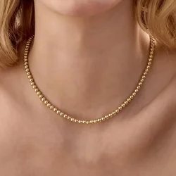 MHS.SUN Fashion Stainless Steel Gold Color Ball Beaded Pearl Necklace 4/6/8/10MM Metal Beads Adjustable Jewelry for Women Men