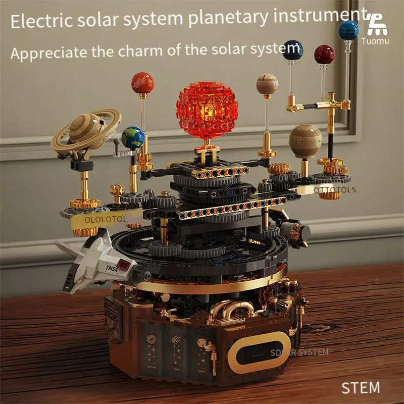 

Electric rotating solar system model toy set for children, featuring eight new planets, including a globe and building blocks