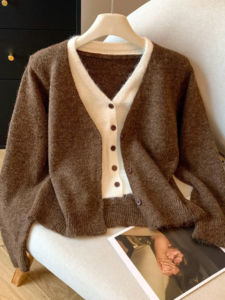 أوصى الذاتي كي طويلة Sve V-Ne محبوك سترة مفتوحة المرأة الخريف الشتاء لينة مريحة سترة Jaet الكورية Sle #2