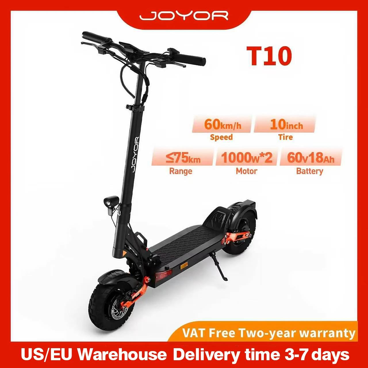 

Электросамокат JOYOR T10, 2000 Вт, два двигателя, 60 В, 18 Ач, 10-дюймовые внедорожные колеса, скорость до 37 миль/ч, складной, для взрослых, доставка из США за 2-3 дня