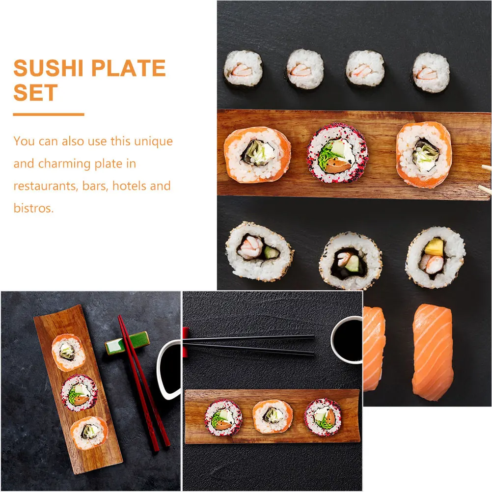 

4pcs Wooden Sushi Plate Reusable Japanese Style Serving Tray Food Holder Dessert Display Dish Restaurant Meat Platter