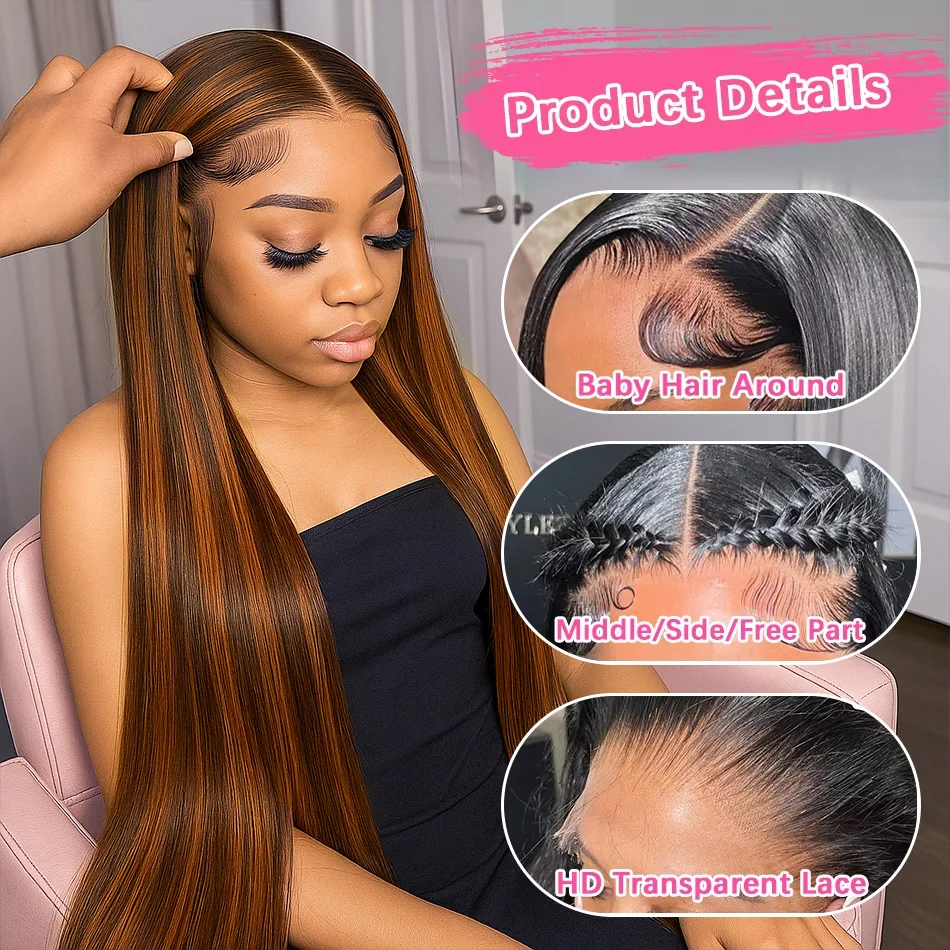 Обновление 1B/30 Прямой 13x4 Highlight HD Transparten Парик из натуральных волос на кружеве спереди Вьетнамский 30-дюймовый парик смешанного цвета Omber Blonde