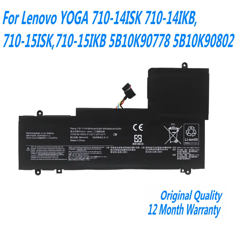 

NEW L15M4PC2 L15L4PC2 Laptop Battery For Lenovo YOGA 710-14ISK 710-14IKB,710-15ISK,710-15IKB 5B10K90778 5B10K90802 7.6V 6960mAh