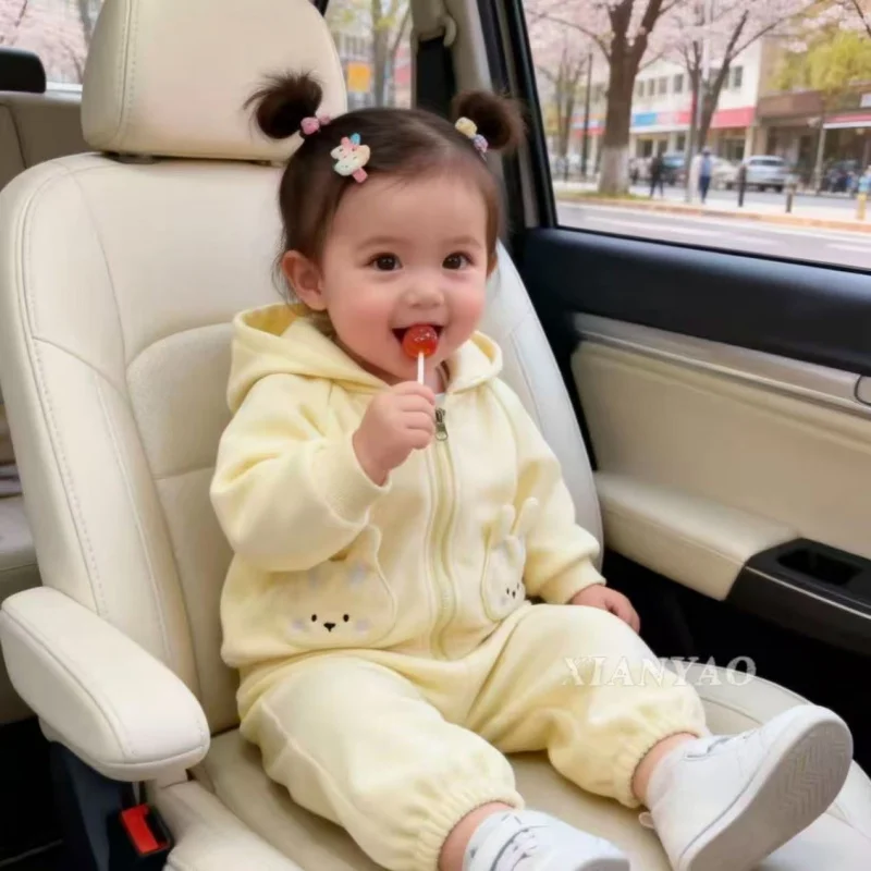 

Children's girls' hooded jacket2026New style baby girl spring and autumn Korean casual solid color cute bear outfit