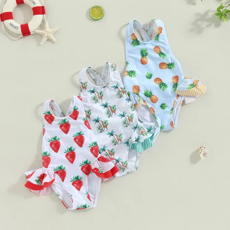 Toddler Baby Girls Swimsuit Princess Bowknot Sleeveless Ruffles Doughnut/Ice Cream Ruffles Fish Scale Print Swimwear 1-6Y