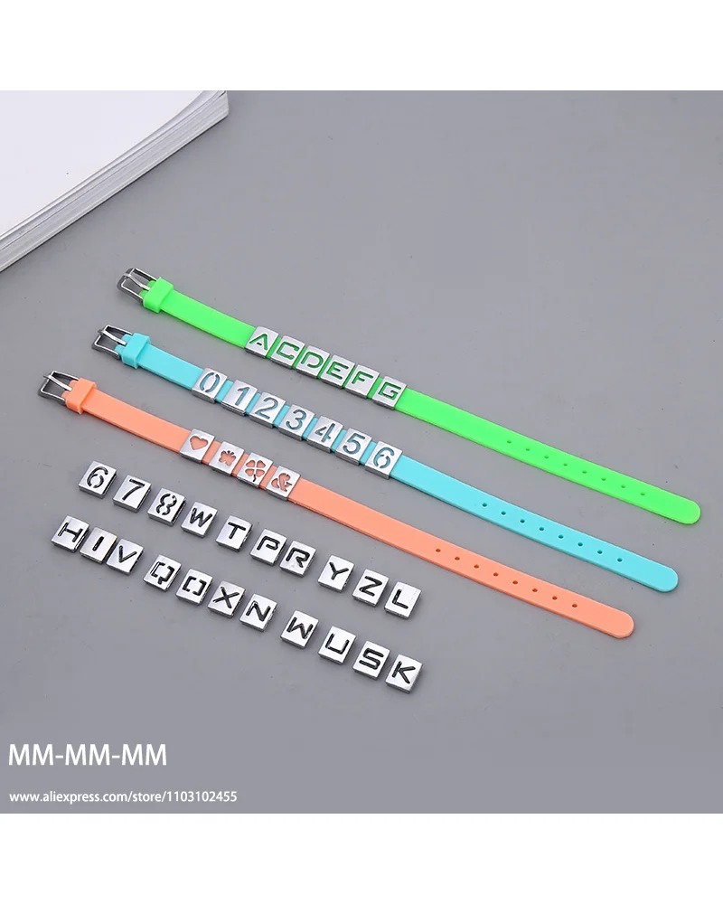 MM Friendship Bracelet English A-Z 26 Letters Number Charm Fit 8mm Rubber Colorful DIY Making Jewelry  2024 Women Girls