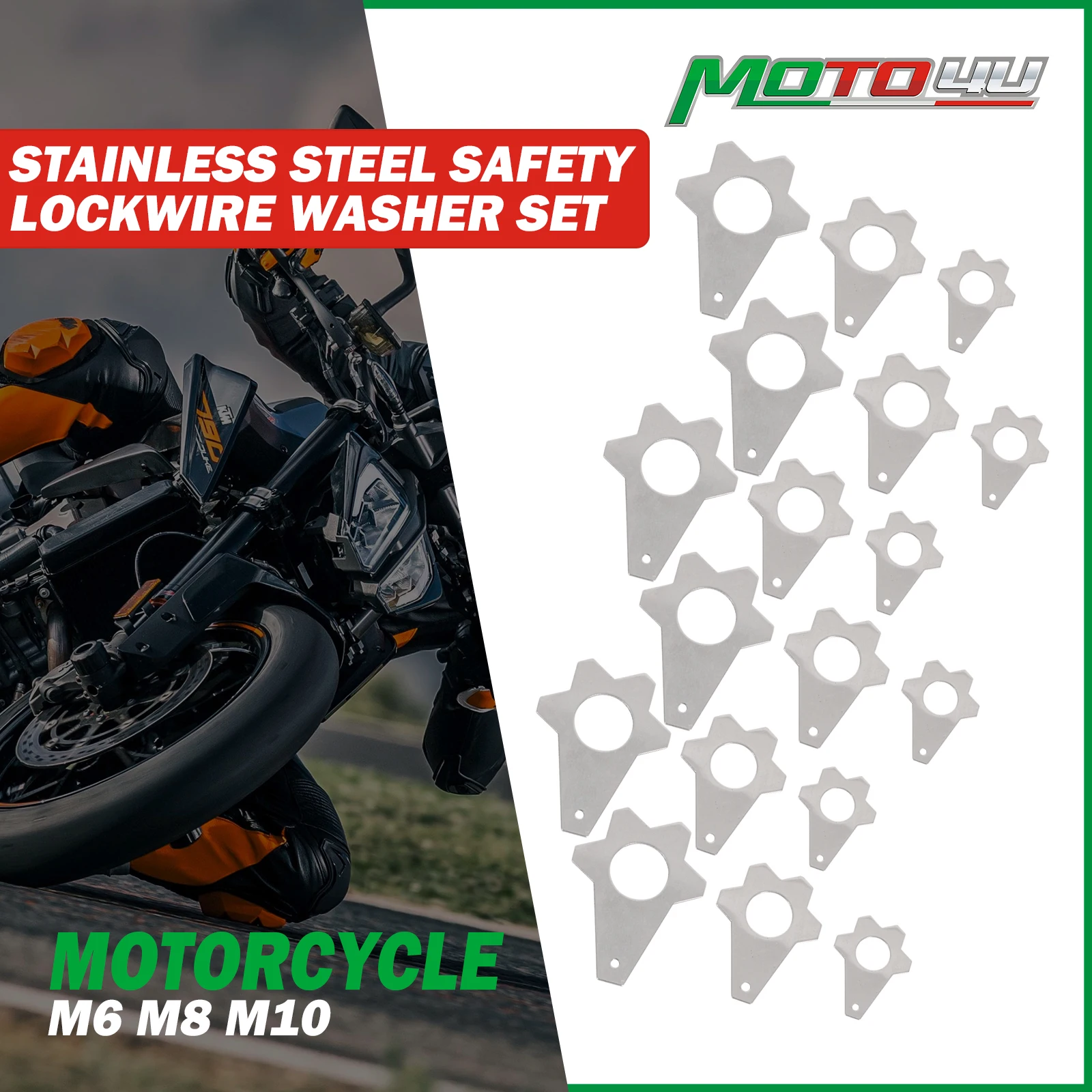 18 Piece Stainless Steel Safety Lockwire Washer Set M6 M8 M10 ACU Race Track Ready Lock Wire