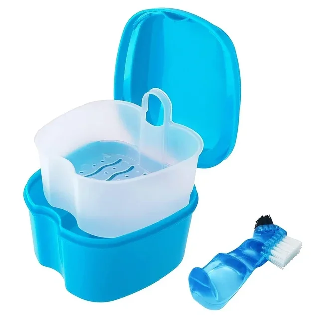 Pudełko do przechowywania protez Zestaw szczoteczek do protez Dental Retainer Fałszywe zęby z sitkiem Kubki na protezy Namoczenie protez Etui