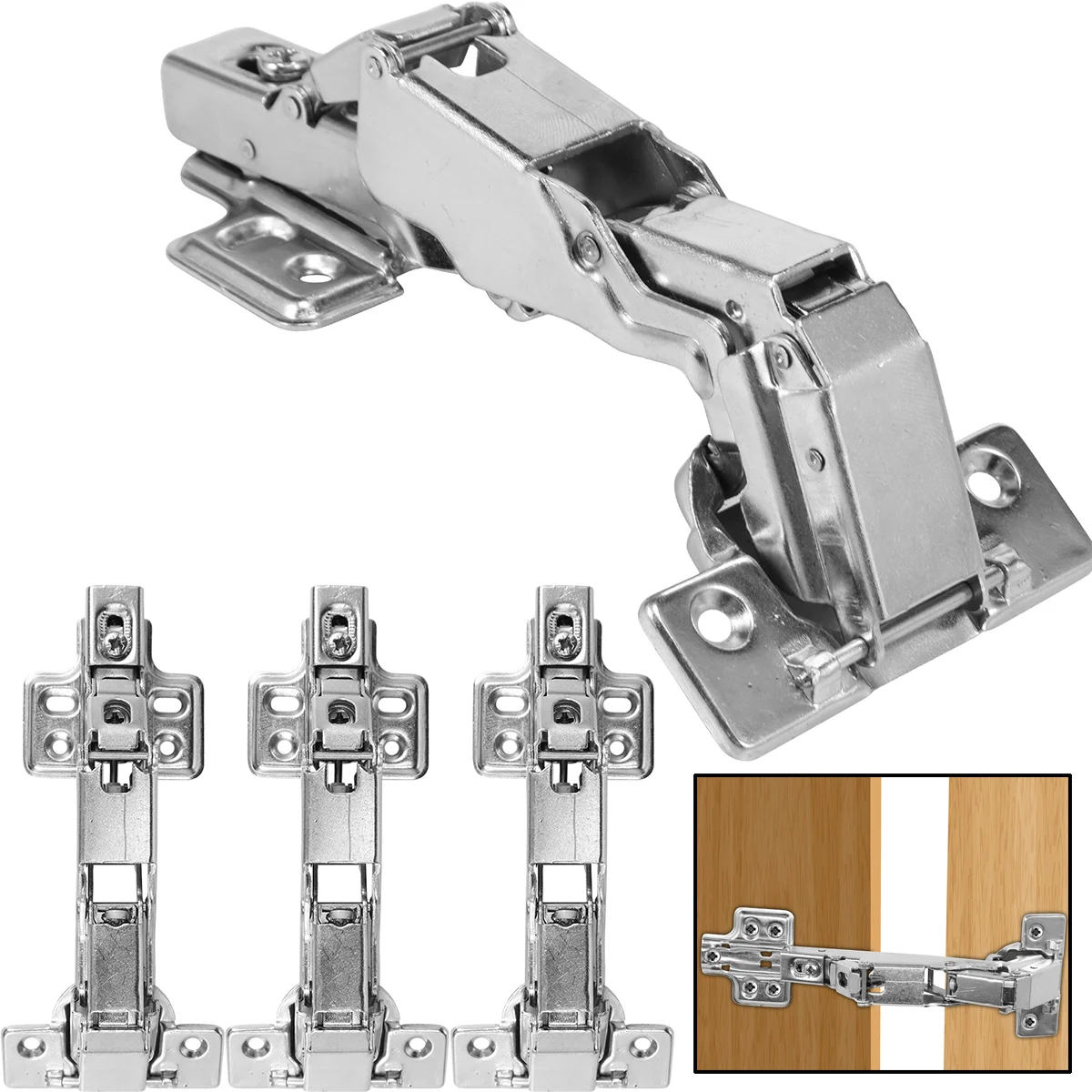 4Pcs 175Degree Cabinet Hinges Hydraulic Damp Buffer Concealed Furniture Hinges Adjustable Cold Rolled Steel Buffer Dampers