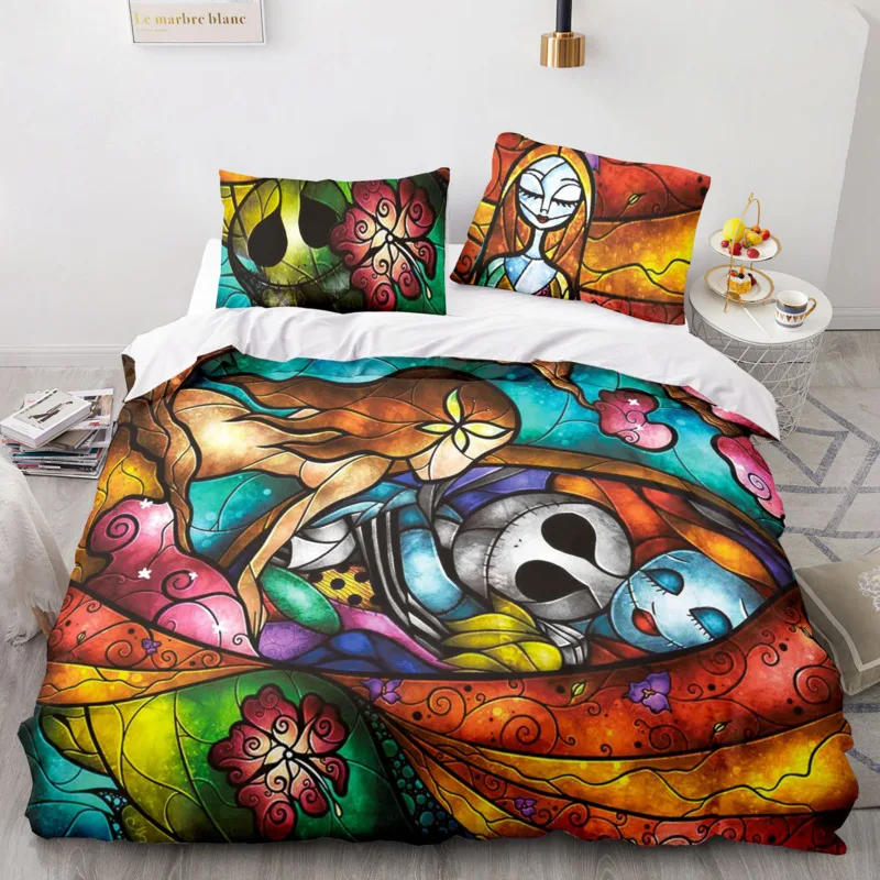 Imagem -04 - Skull Cartoon Bedding Grupo Capa de Edredão Fronha Gêmeo Completo Rainha King Size Fantasma Noiva Sally o Pesadelo Abóbora 3d