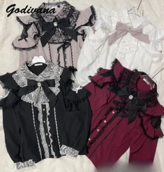 Japanische Mine Serie Massen produktion neue Spitze Pilz Rand Langarmhemd Frühling und Herbst Lolita Frauen Bluse Blusas