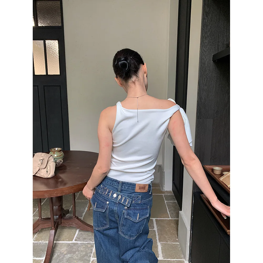 Szerokie jeansy damskie vintage dżinsy spodnie do ziemi niski stan postarzane sprane kieszenie streetwear luźne spodnie 2025