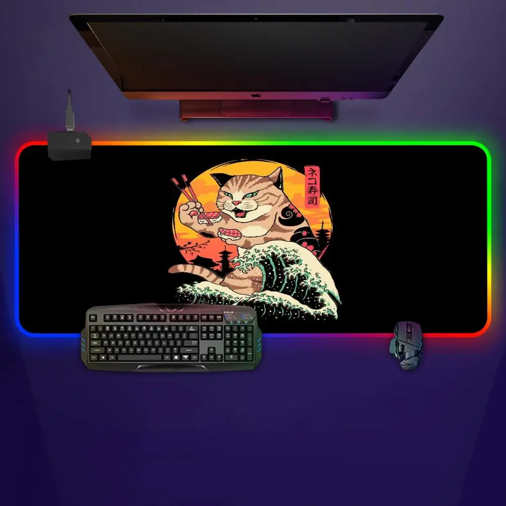 

Japanese Cat Mouse Pad LED Light Mousepad RGB Keyboard Cover Desk-mat Colorful Surface Mouse Pad Waterproof desk decor Multi-siz