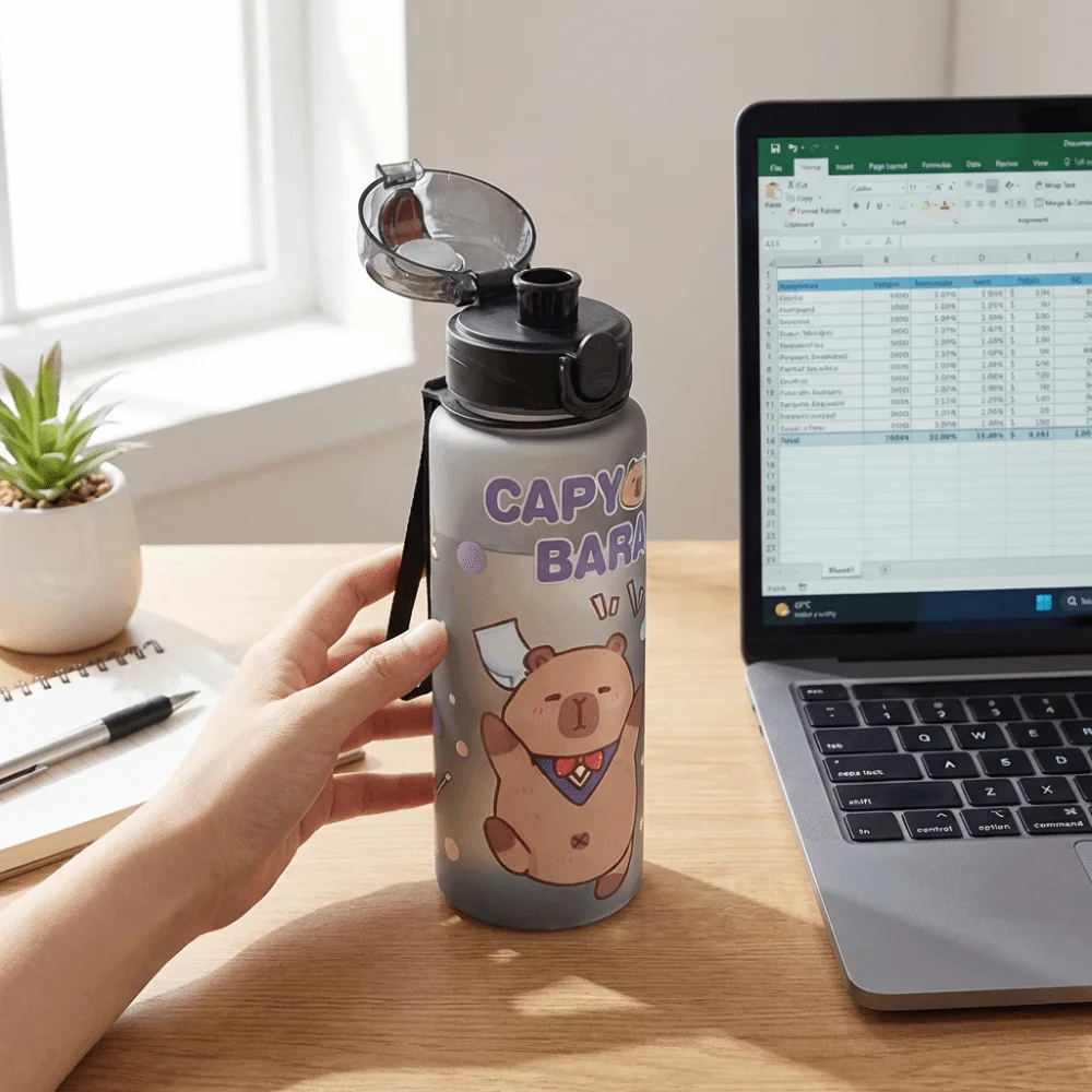 

Пластиковая бутылка для воды с соломинкой и ремешком для переноски, 700 мл, герметичная, с мультяшным дизайном, привлекательная, спортивная бутылка для воды