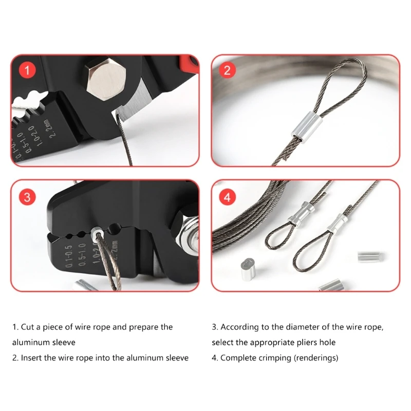 Wire Rope Crimping Tool Fishing Crimping Tool With 180Pcs Aluminum Crimp Looping Sleeves Wire Rope For Fishing 40JE