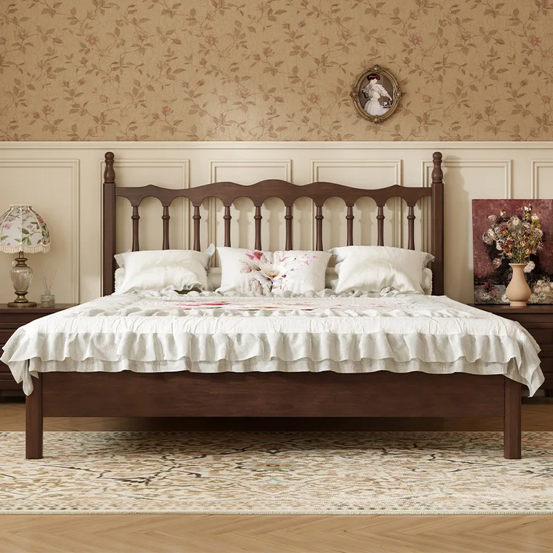 Solid Wood French Retro Bed - 1.8M (US) - close-up view