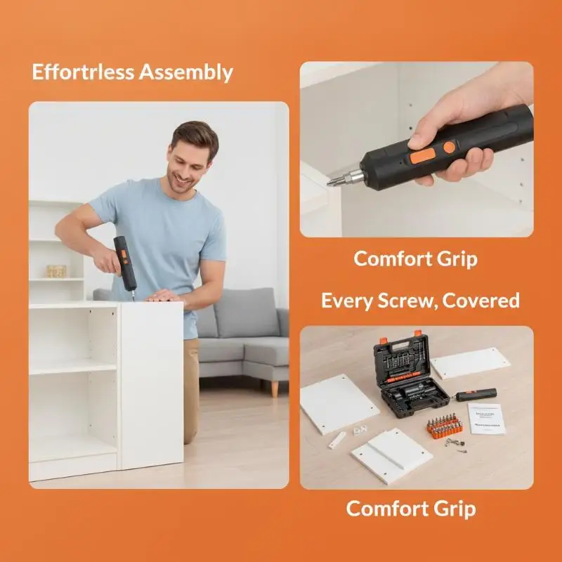 Cordless Electric Screwdriver Rechargeable Battery Powerful Impact Portable Tool for Home DIY Furniture Assembly Rechargeable E
