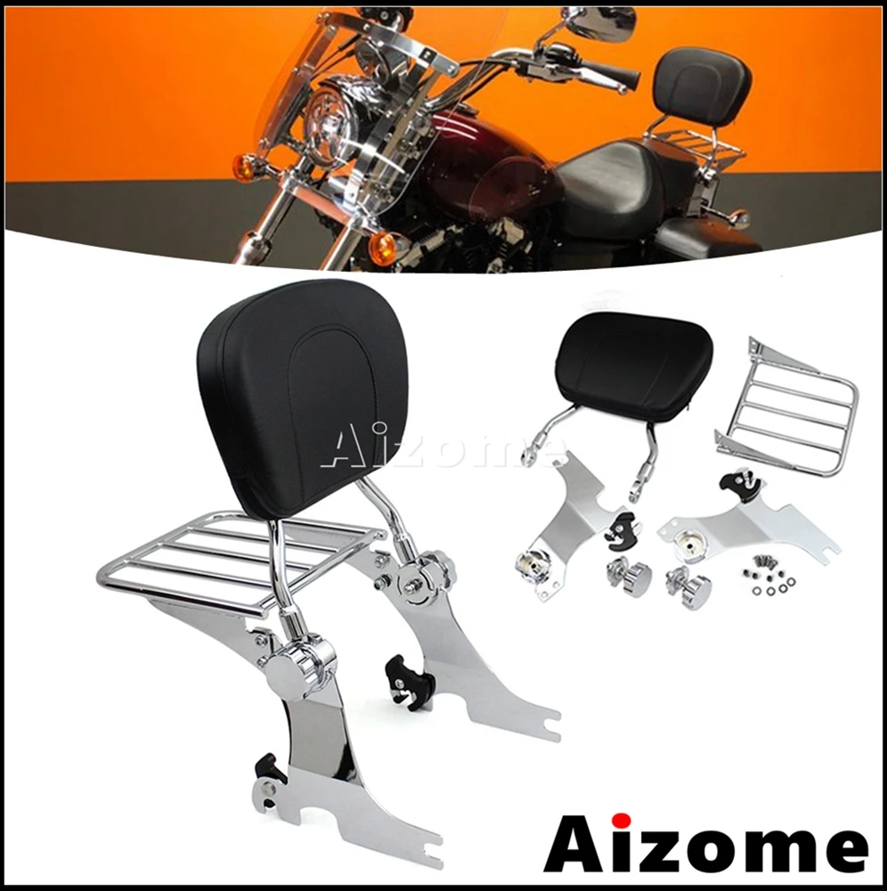 

Chrome Motorcycle Sissy Bar Detachable Rear Luggage Rack Passenger Backrest For Harley Sportster 883 1200 XL1200 XL883 2004-up