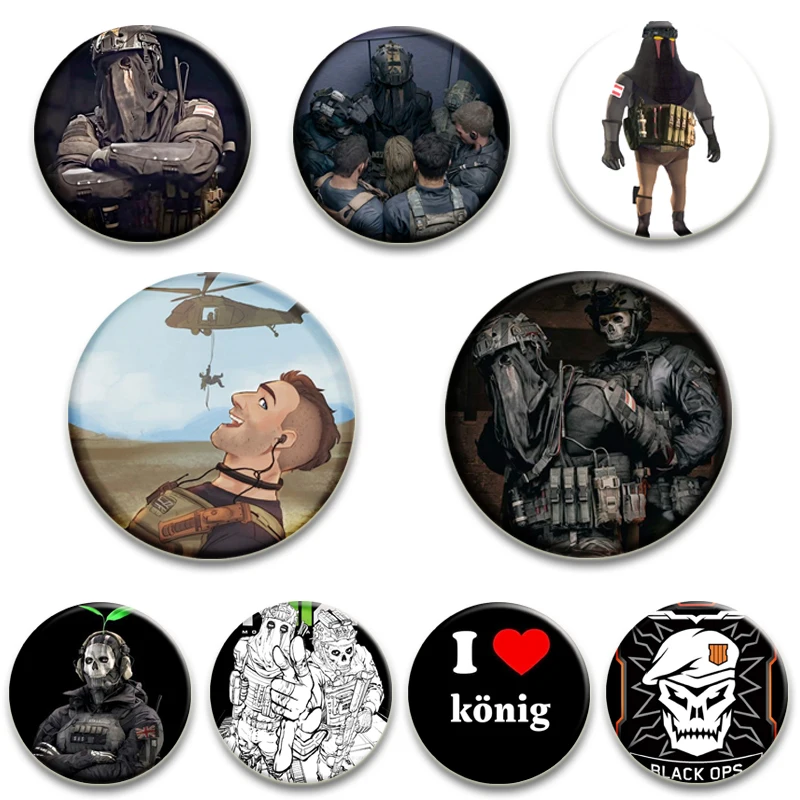 58MM Hot Game Call of Duty Round Pins Ghost Skull Black Ops Brooch Creative Tinplate Soft Button Brooches Badge on Backpack