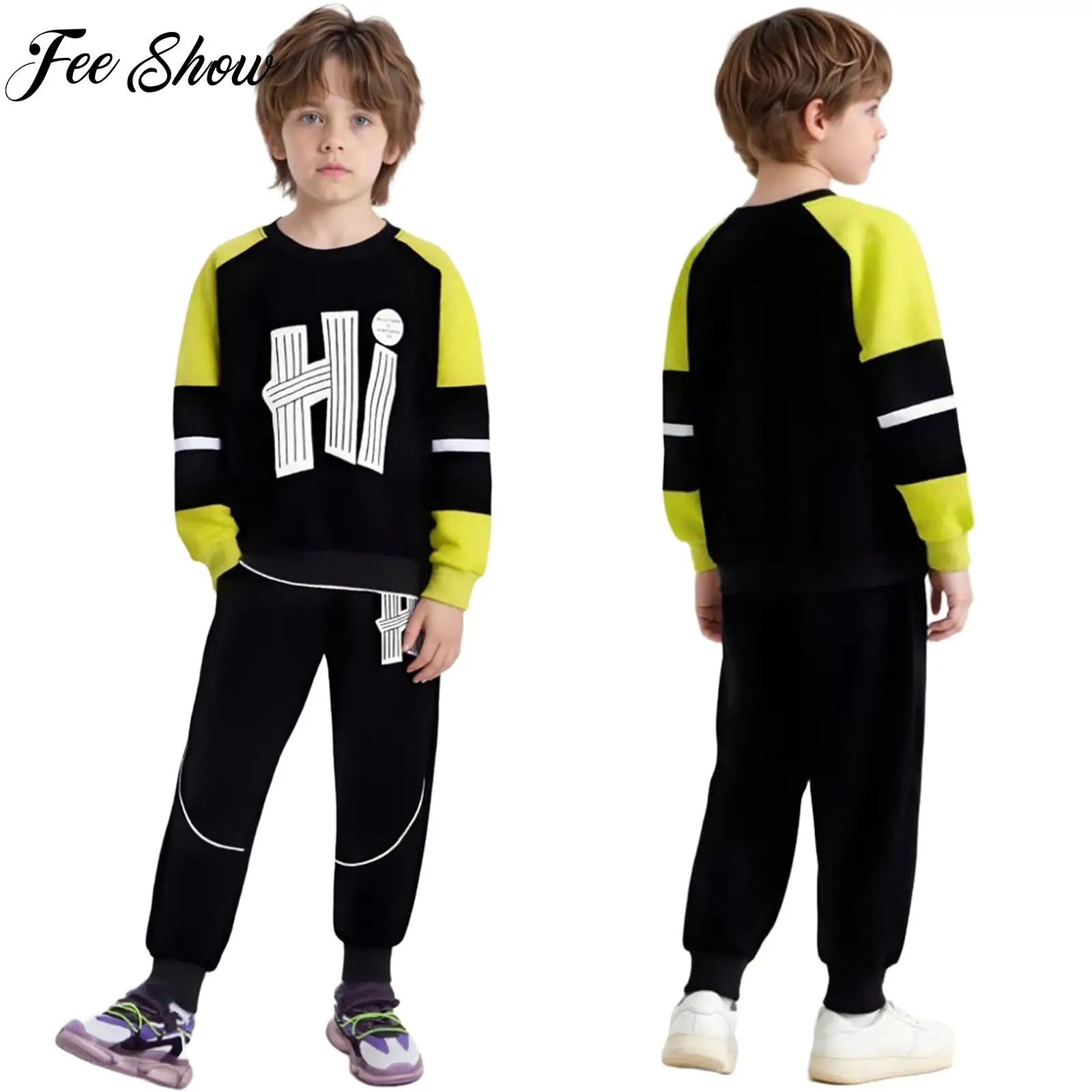 

Boys Stylish Breathable Autumn Sports Set Tracksuit Long Sleeve Sweatshirt with Sweatpants Set for Hip-Hop Skateboarding Workout