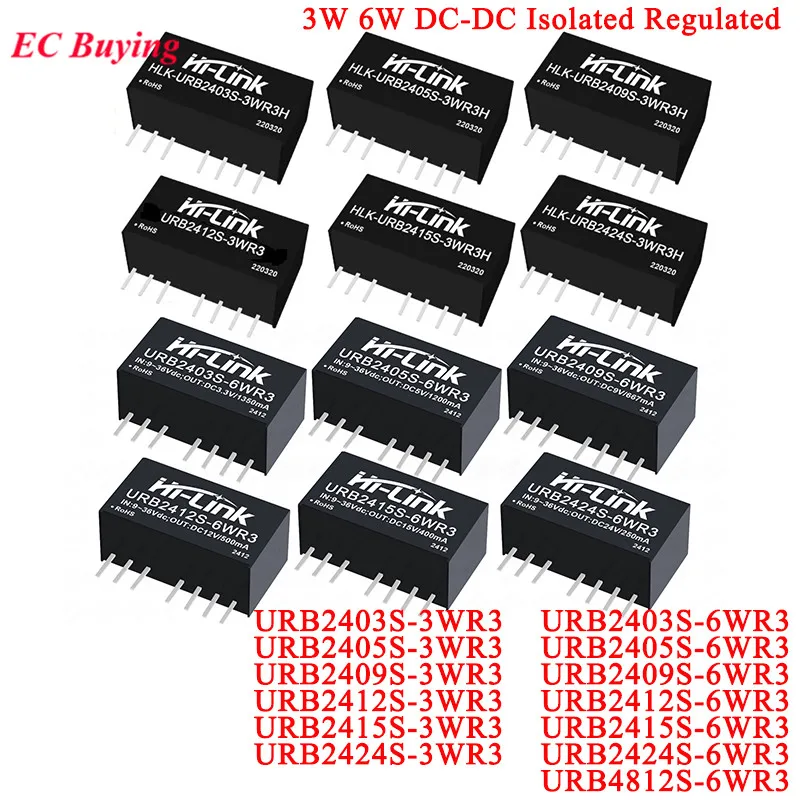 3W 6W 24V 48V do 3.3V/5V/12V/15V/24V DC-DC izolowany moduł zasilacza impulsowego URB2405S URB2424S URB2409S URB2412S 3WR3 6WR3