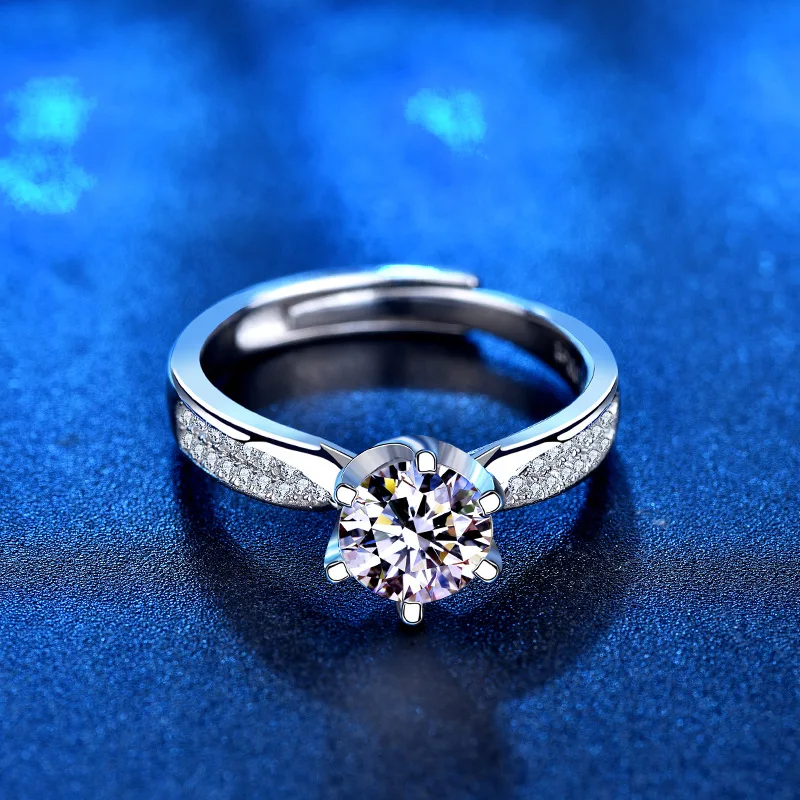 0.5/1.0/2.0Carats D Color Adjustable Moissanite Rings Women 925 Sterling Silver 6 Prong Setting Sparkling Wedding Jewelry Gift