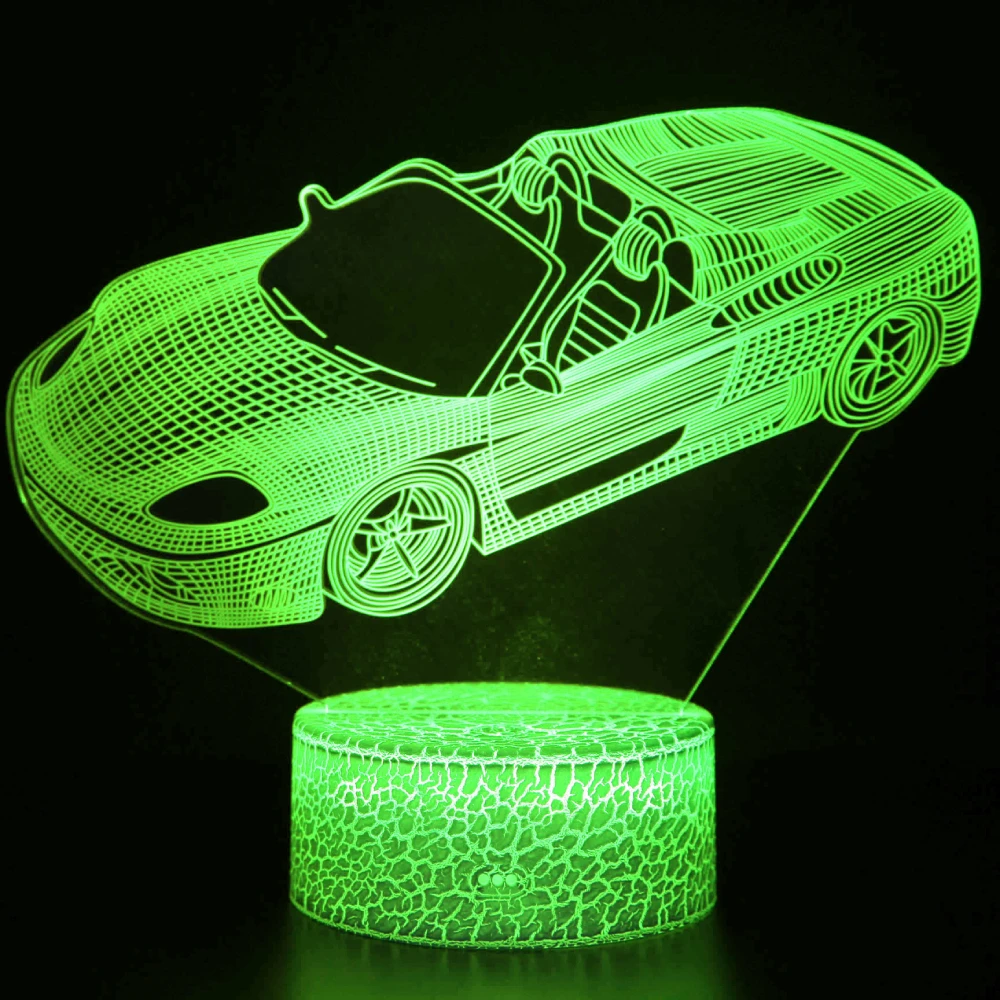 Nighdn-Convertible Racing Car Night Light para meninos, lâmpada esportiva ilusionista, 7 cores diferentes, presente de Natal para crianças, criança