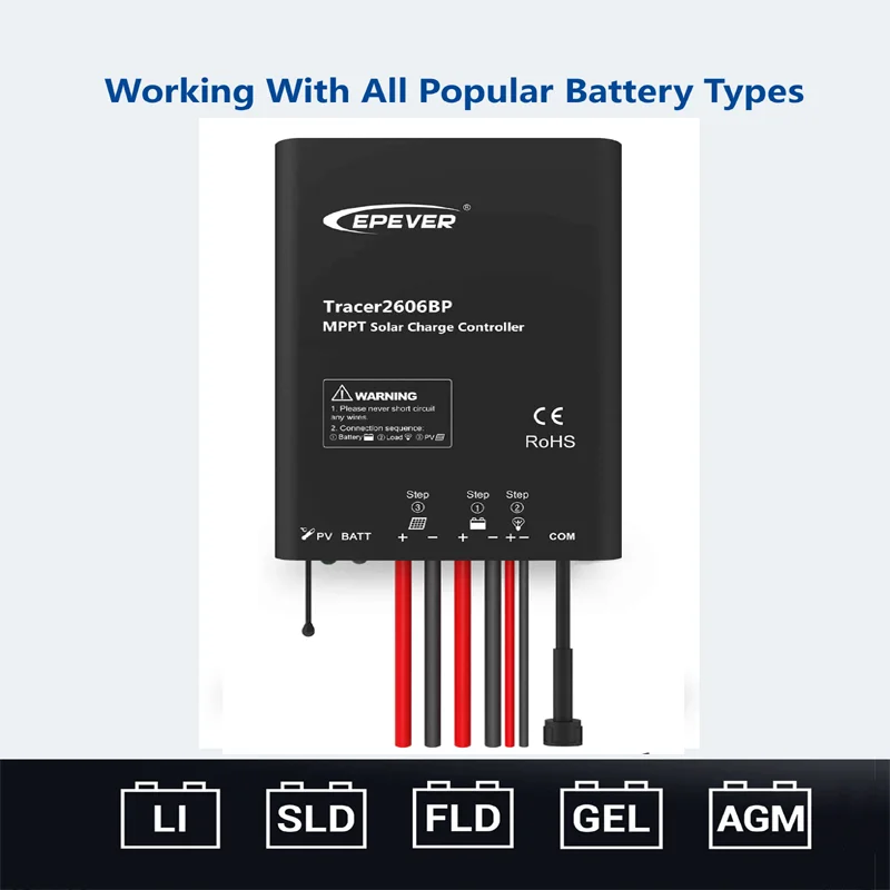 EPEVER 15A Waterproof MPPT Solar Charge Controller 12V24V Auto Tracer3906BP IP68 Degree Support LeadAcid Lithium Battery